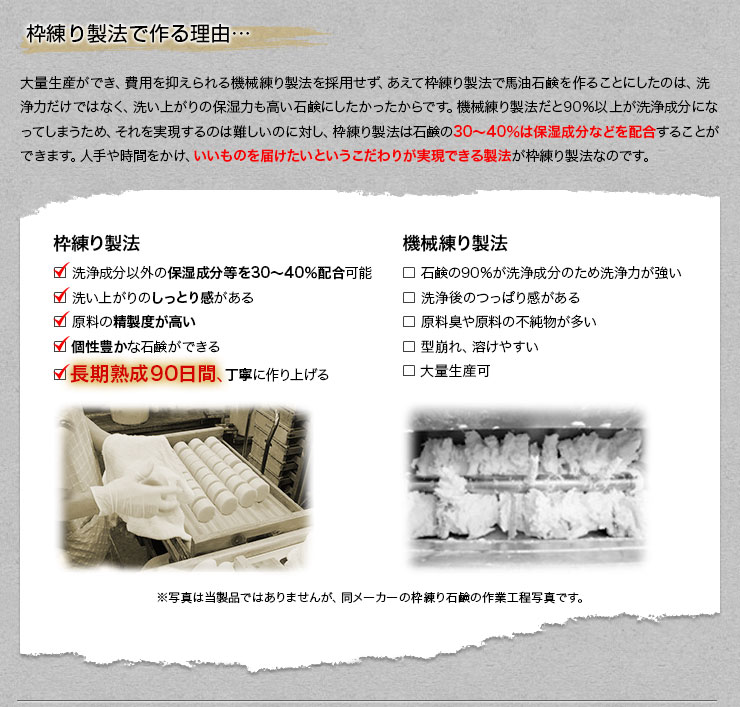 馬油石鹸シャンプーを枠練り製法で作る理由